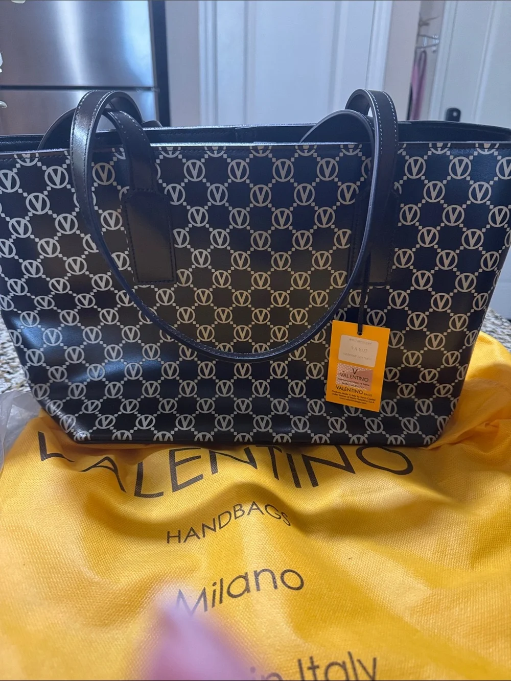 Valentino Black & White Logo Tote with Gold Hardware - Picture 2 of 3